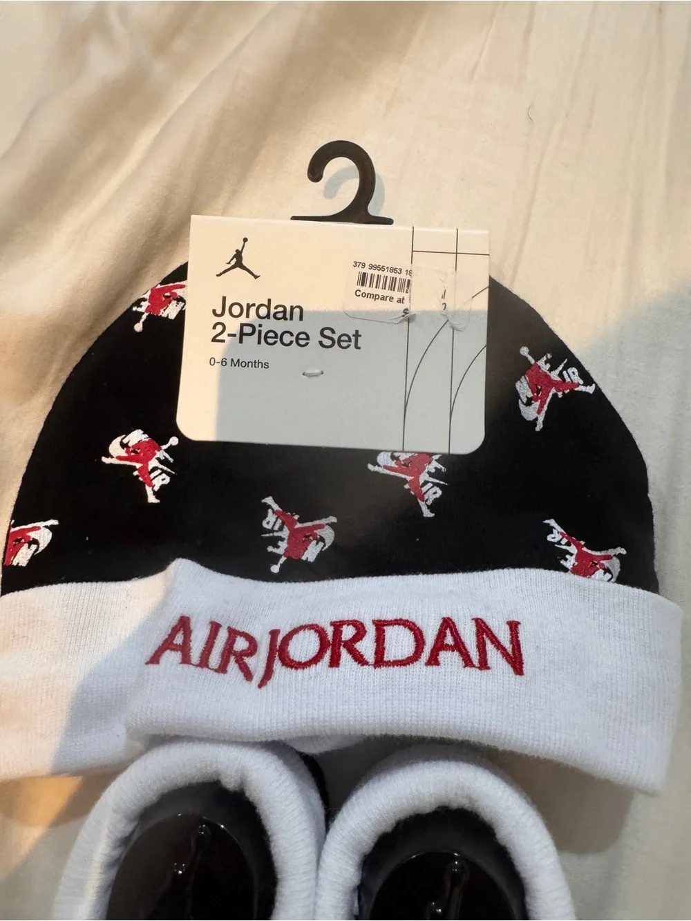 Jordan Kids Black/White/Red Beanie & Booties Set